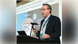 Moore-Ede will continue to have plenty to say about healthy lighting. He’s pictured here speaking at an LEDs Magazine’s Lighting for Health and Wellbeing Conference in 2017. Moore-Ede will continue to have plenty to say about healthy lighting. He’s pictured here speaking at an LEDs Magazine’s Lighting for Health and Wellbeing Conference in 2017.