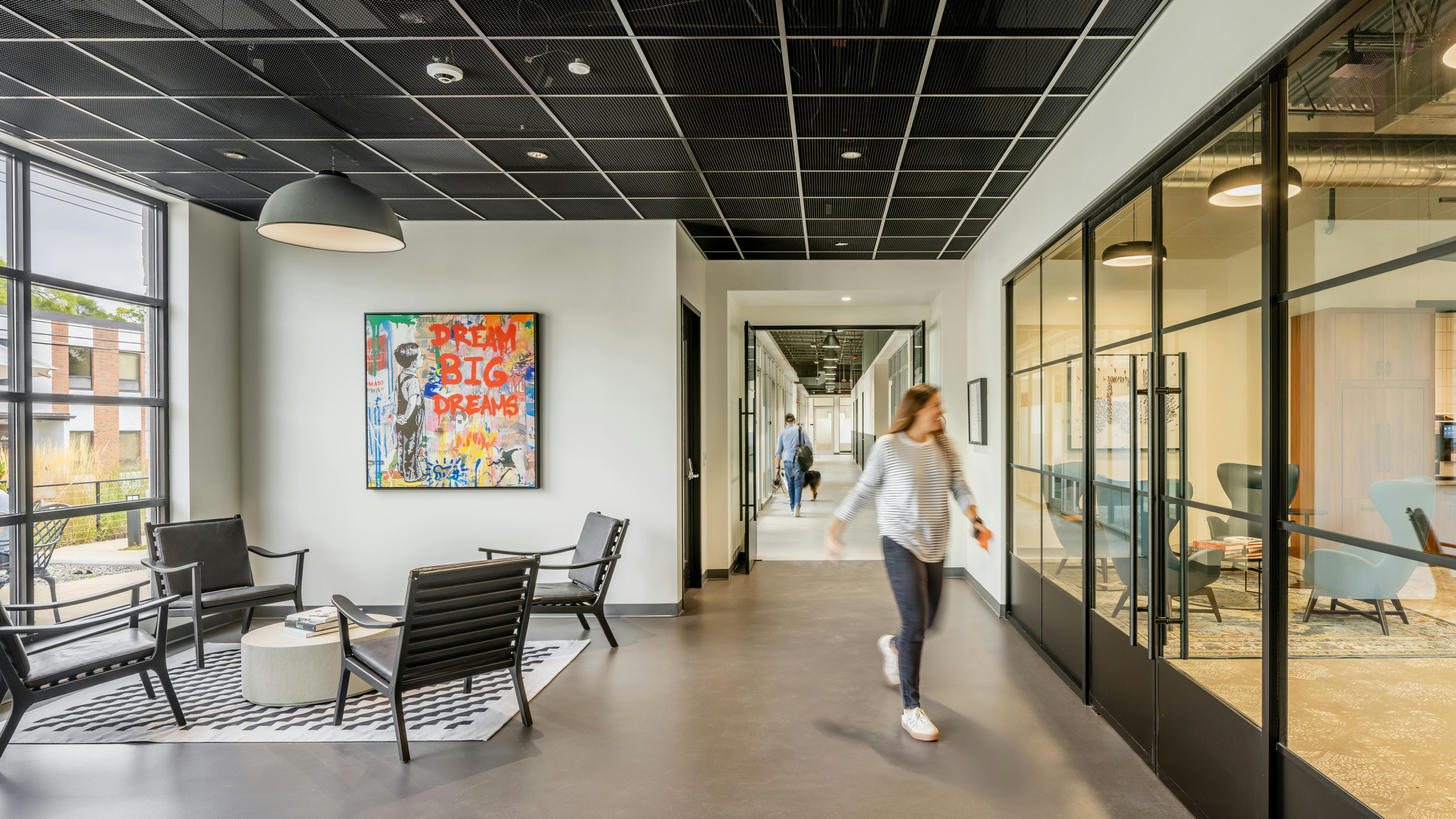 Business owners have light-filled common areas to complement their offices.