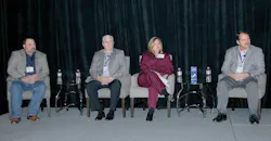 On hand to discuss pending federal regulations on electronic driver logs during a 2014 Tank Truck Week panel were from left Griff Odgers Andrews Logistics Inc Randy Vaughn Superior Bulk Logistics and Becky Perlaky Kenan Advantage Group Panel moderator was Thomas Bray JJ Keller amp Associates Inc On hand to discuss pending federal regulations on electronic driver logs during a 2014 Tank Truck Week panel were from left Griff Odgers Andrews Logistics Inc Randy Vaughn Superior Bulk Logistics and Becky Perlaky Kenan Advantage Group Panel moderator was Thomas Bray JJ Keller amp Associates Inc