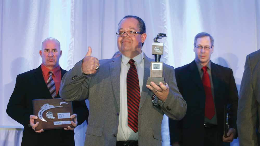 Todd Stine a driver for Carbon Express Inc reacts after being named the 20172018 National Tank Truck Carrierrsquos William A Usher Sr Professional Tank Truck Driver of the Year