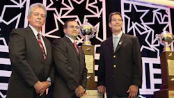 On hand to accept the 2015 Heil Outstanding Safety Performance Trophy for Miller Transporters were from left Ray Riley Brent Cobb and Lee Miller On hand to accept the 2015 Heil Outstanding Safety Performance Trophy for Miller Transporters were from left Ray Riley Brent Cobb and Lee Miller