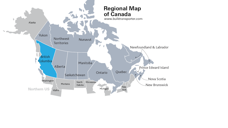 British Columbia Bulk Transload Facilities Directory Bulk Transporter Map Of Canada British Columbia