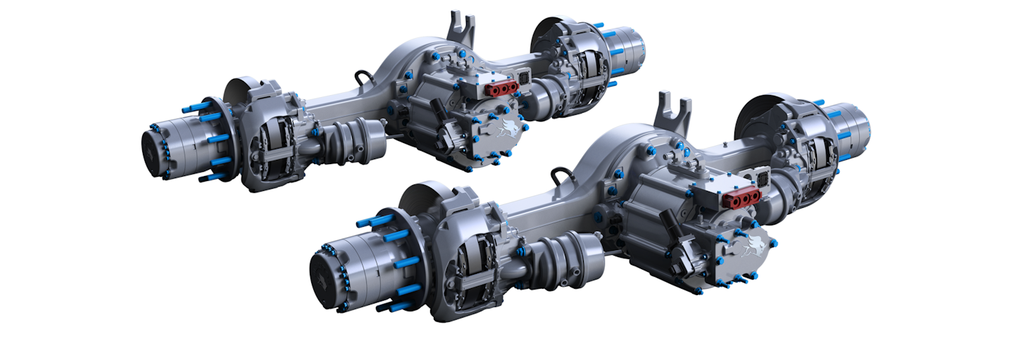 Meritor's tandem axle 14Xe electric powertrain for medium- and heavy-duty applications is nearing production.