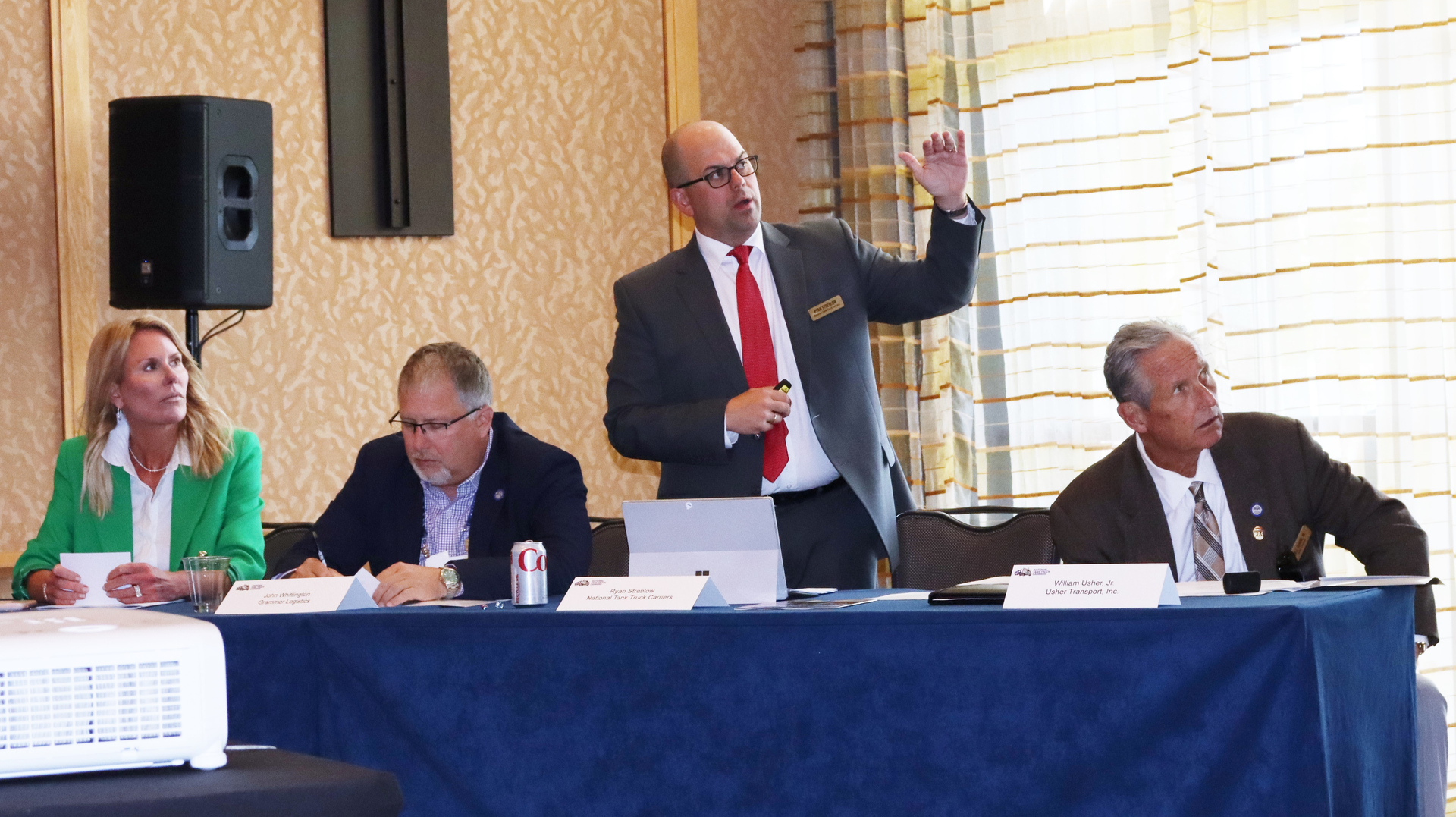From left to right are NTTC lobbyist Britton Clarke Mullen, president of BC Consulting, Grammer Logistics' John Whittington, NTTC president and CEO Ryan Streblow, and Usher Transport's Bill Usher, Jr.