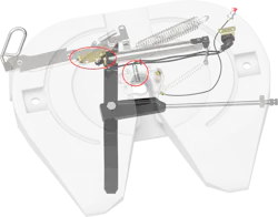 JOST’s Air Release feature allows users to safely and easily operate the fifth wheel, the company said. The system includes a visual lock indicator, wear reducing cushion ring, and full-size release handle, JOST’s Air Release feature allows users to safely and easily operate the fifth wheel, the company said. The system includes a visual lock indicator, wear reducing cushion ring, and full-size release handle,
