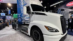 Kenworth's T680 hydrogen fuel cell electric vehicle, powered by Toyota fuel cell technology, on display at ACT Expo 2023. Kenworth's T680 hydrogen fuel cell electric vehicle, powered by Toyota fuel cell technology, on display at ACT Expo 2023.