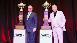 Groendyke CEO Greg Hodgen, at left, and G&D Trucking/Hoffman Transportation president and CEO Kevin Hoffman stand with their 2023 North American safety championships. Groendyke CEO Greg Hodgen, at left, and G&D Trucking/Hoffman Transportation president and CEO Kevin Hoffman stand with their 2023 North American safety championships.