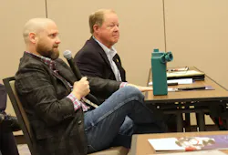 Lance Hagler, Trimac's new vice president of safety, asks a question during the Safety and Security Council meeting at NTTC's 2025 Annual Conference as Jim Anderson, Florida Rock and Tank Lines VP of safety and risk management, listens. Lance Hagler, Trimac's new vice president of safety, asks a question during the Safety and Security Council meeting at NTTC's 2025 Annual Conference as Jim Anderson, Florida Rock and Tank Lines VP of safety and risk management, listens.