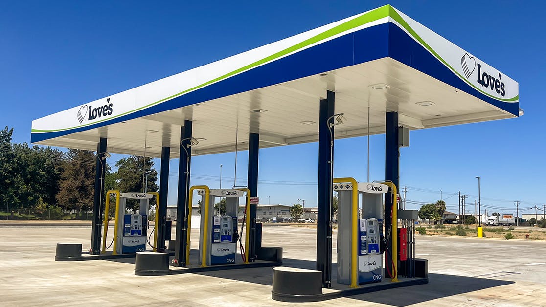 Strategically selected for its prime highway location, the new Fresno facility features six CNG fuel dispensers and is the first station opened under the new Love&rsquo;s Alternative Energy brand.