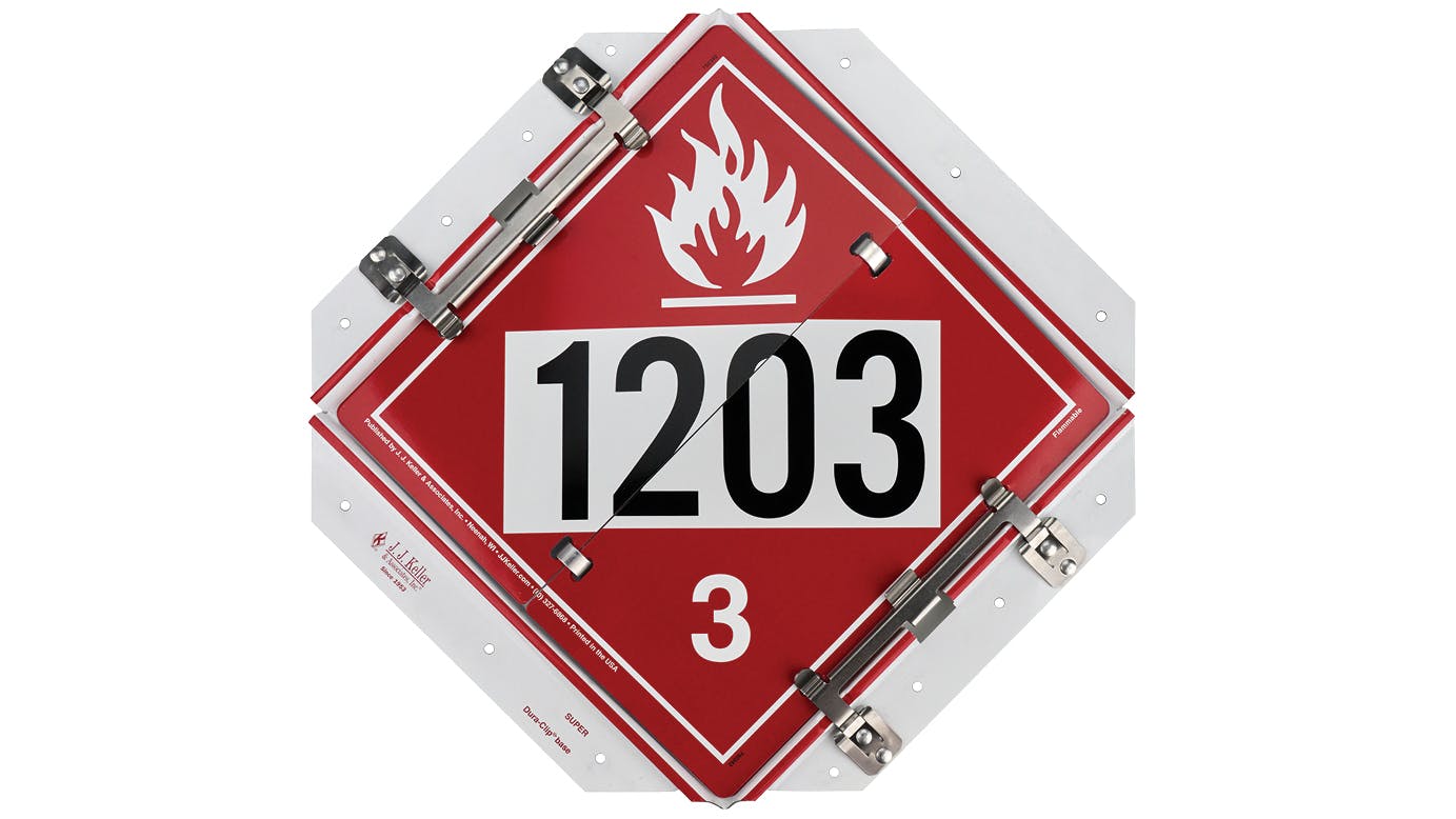 JJ Keller&rsquo;s new five-legend super placard features anti-vibration rubber bumpers and dual-clip retainers.