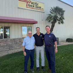 Tremcar President Daniel Tremblay, center, stands with Pacific Truck Tank owners Kirby Fleming, at left, and Jerry Jones after Tremcar's recent acquisition of the California-based producer of petroleum and propane bobtails. Tremcar President Daniel Tremblay, center, stands with Pacific Truck Tank owners Kirby Fleming, at left, and Jerry Jones after Tremcar's recent acquisition of the California-based producer of petroleum and propane bobtails.