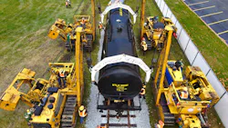 Union Tank Car donated this tank car to support hands-on training for the Chicago Fire Department, Calumet City Fire Department, and nearby municipalities. The 61,100-lb. rail tank car was transported to the Calumet City Public Safety Training Center. Union Tank Car donated this tank car to support hands-on training for the Chicago Fire Department, Calumet City Fire Department, and nearby municipalities. The 61,100-lb. rail tank car was transported to the Calumet City Public Safety Training Center.