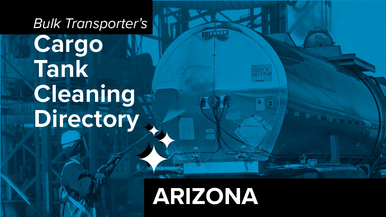 Text describing directory section over photo of man cleaning exterior of tank trailer