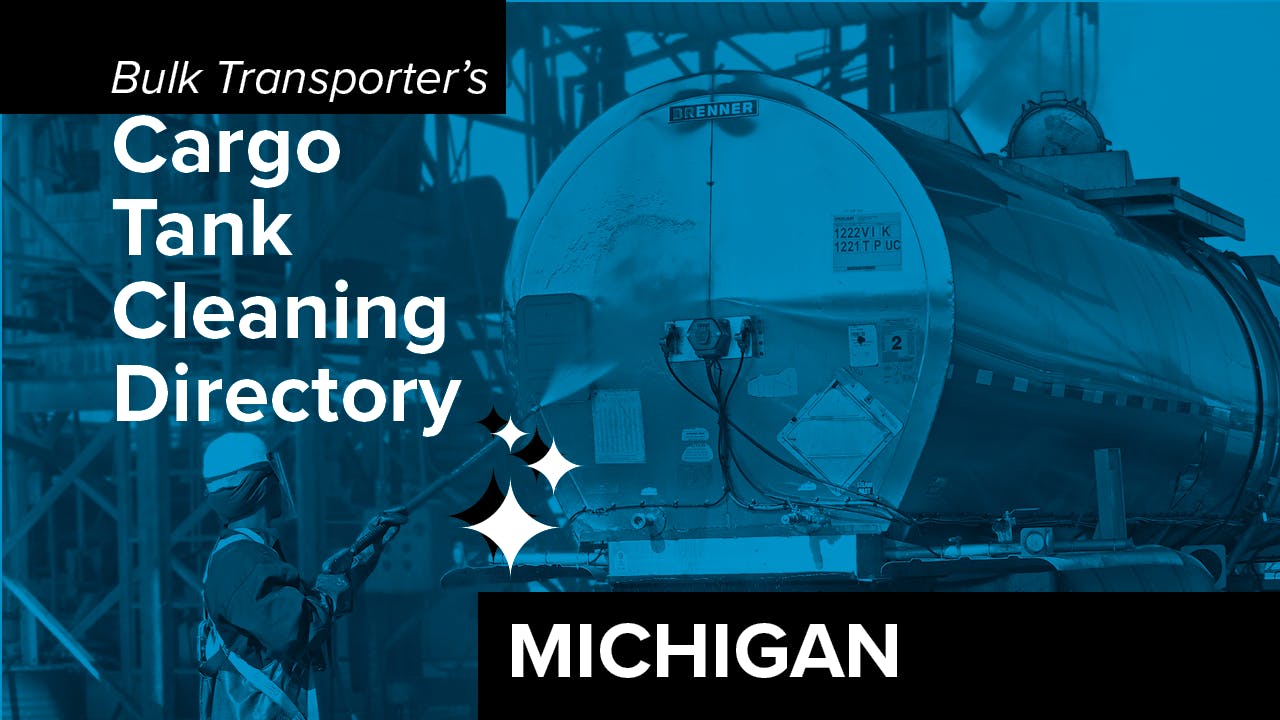 Text describing directory section over photo of man cleaning exterior of tank trailer