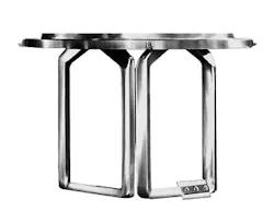 Figure 1. Two rectangular stirrers that rotate on their own axes as they revolve on a common axis move through the batch continuously mixing materials up to about 2 million cP. Figure 1. Two rectangular stirrers that rotate on their own axes as they revolve on a common axis move through the batch continuously mixing materials up to about 2 million cP.