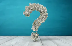 3d Rendering Of A Question Sign Made Of Many Dollar Banknotes Hanging Above A Wooden Desk 3d Rendering Of A Question Sign Made Of Many Dollar Banknotes Hanging Above A Wooden Desk