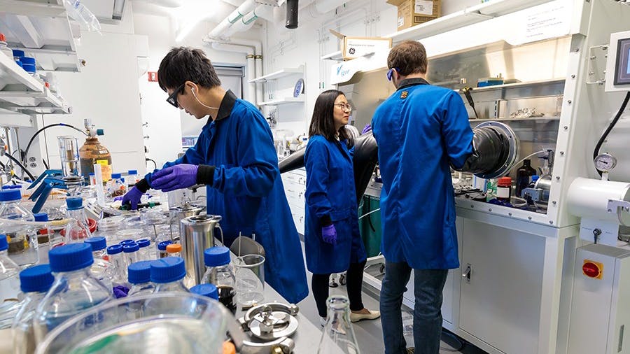 Chong Liu, assistant professor of molecular engineering at the University of Chicago, leads a team or researchers who are developing a new type of electrode that, using a process called electrochemical intercalation, can extract valuable elements from seawater. This method could present one of the most sustainable methods for extracting lithium anywhere, the researchers say. (Photo by John Zich)