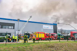 A fire broke out at a Bolloré Logistics warehouse storing lithium batteries in France on Jan. 16, 2023. A fire broke out at a Bolloré Logistics warehouse storing lithium batteries in France on Jan. 16, 2023.