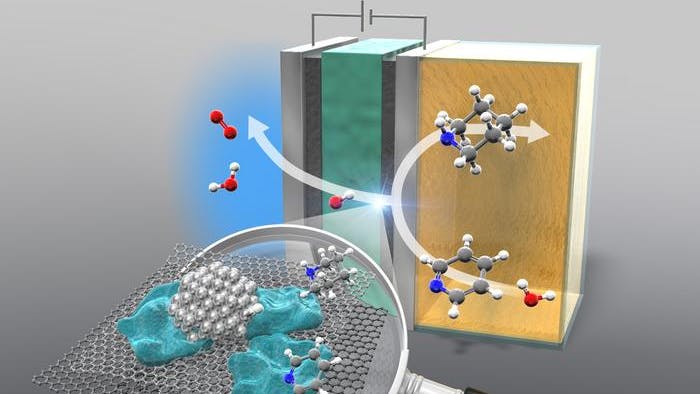 The anion-exchange membrane reactor hydrogenates pyridine to piperidine.