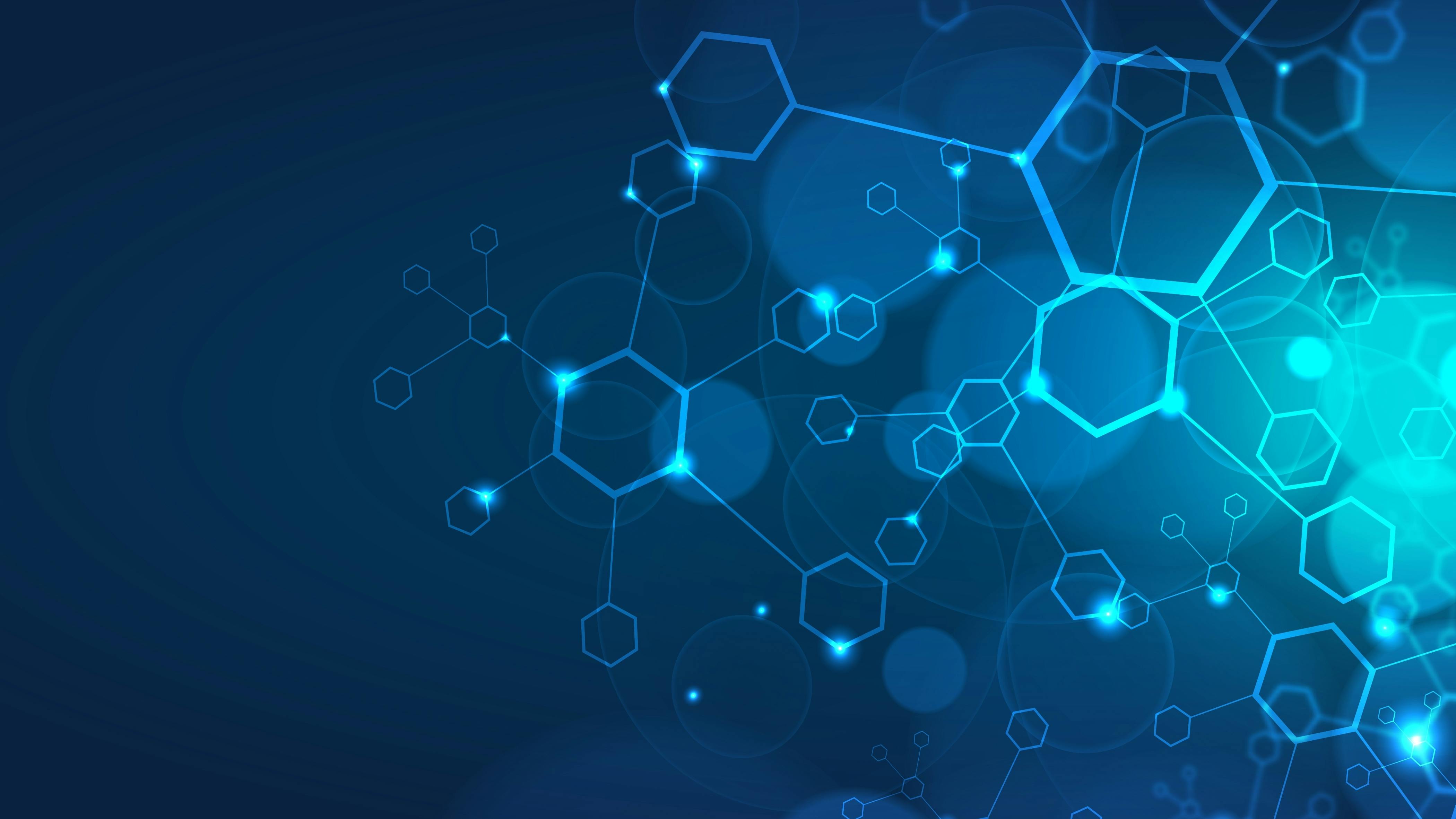 Abstract hexagon network on blue background