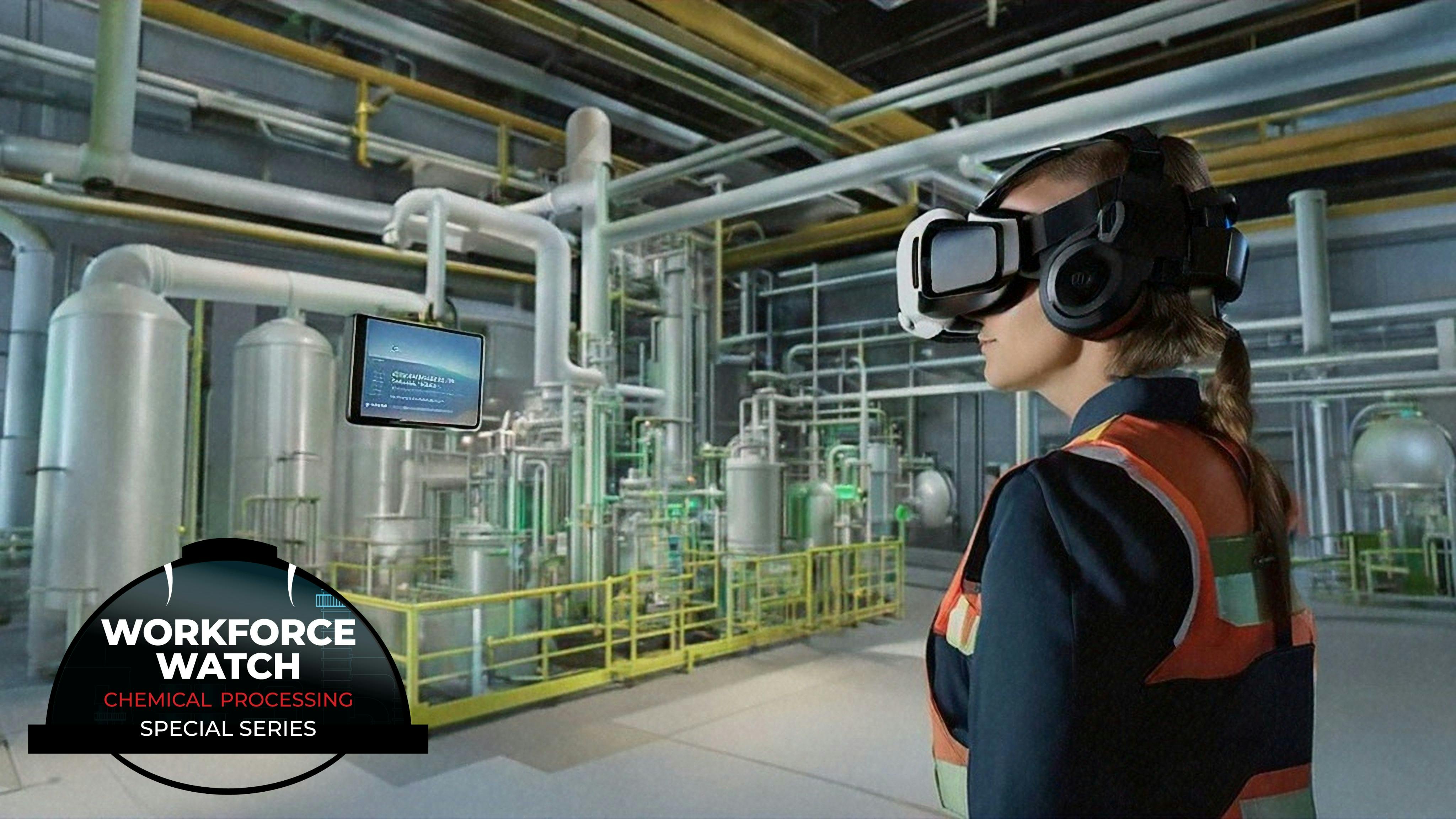 Chemical plant engineer using a VR training simulation