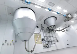 The picture shows a process for particle drying at the BASF Catalyst Development and Solids Processing Center. The picture shows a process for particle drying at the BASF Catalyst Development and Solids Processing Center.