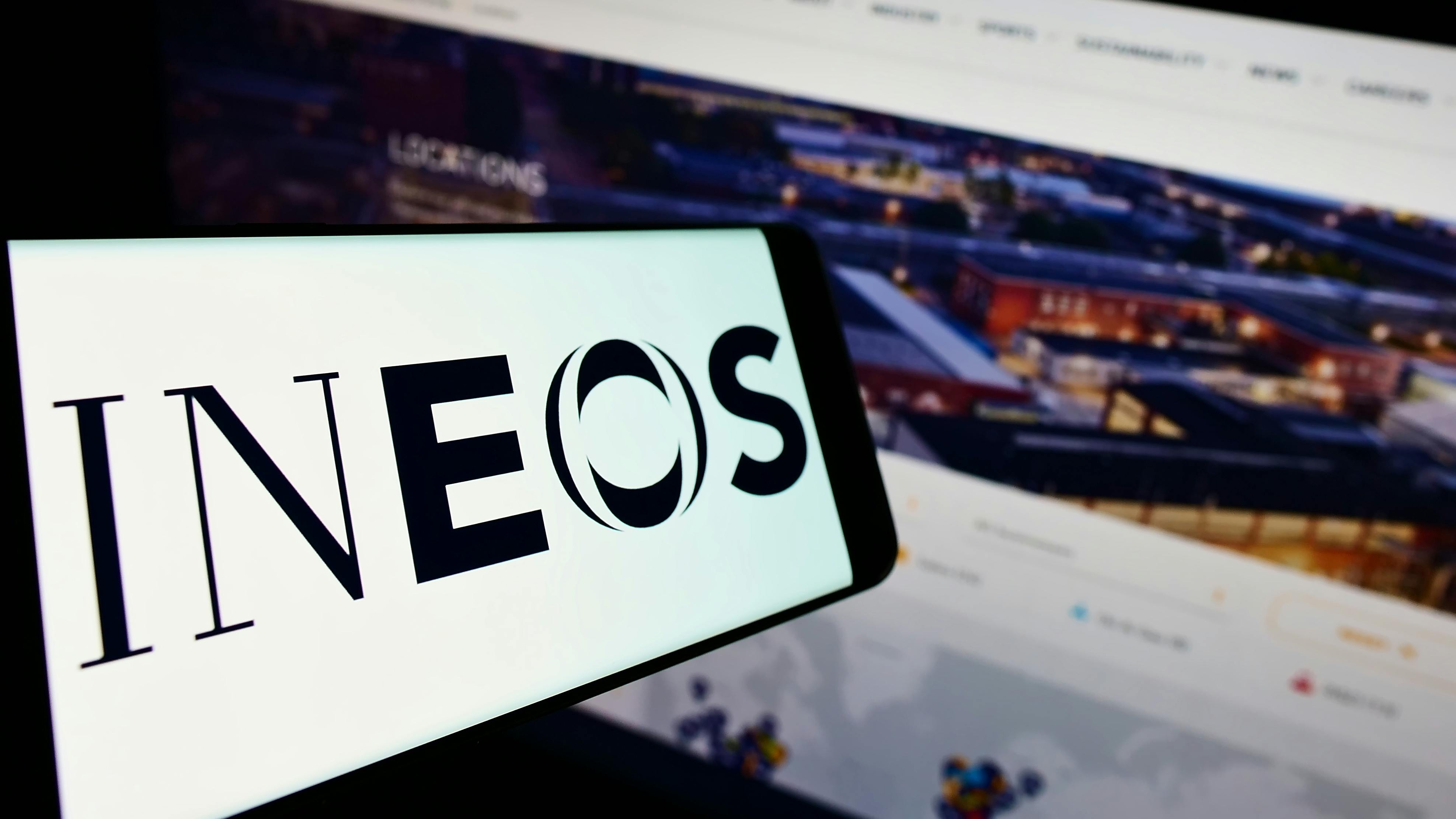 INEOS logo on a cell phone display screen