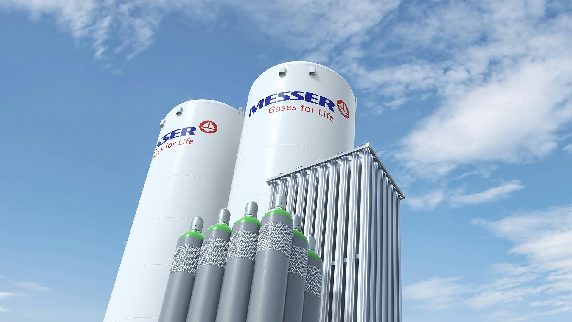 Messer air separation unit against a blue sky