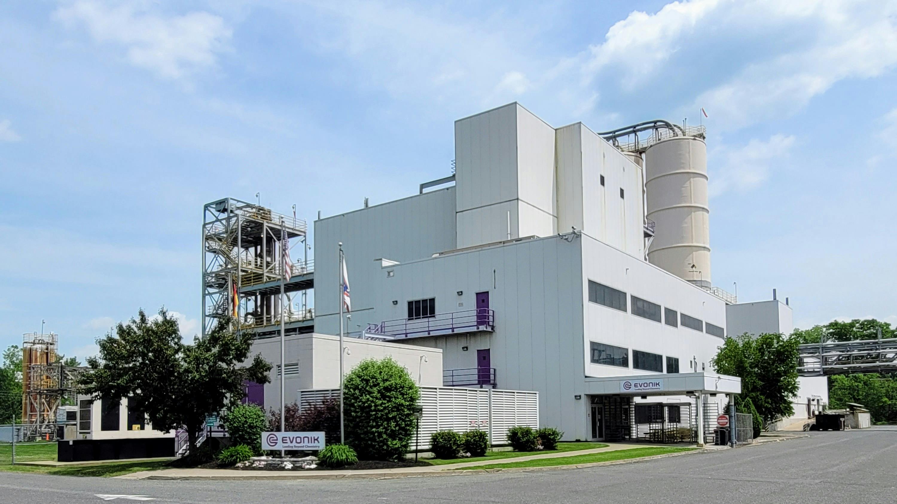 Front view of entrance to Evonik's Waterford, New York silica plant