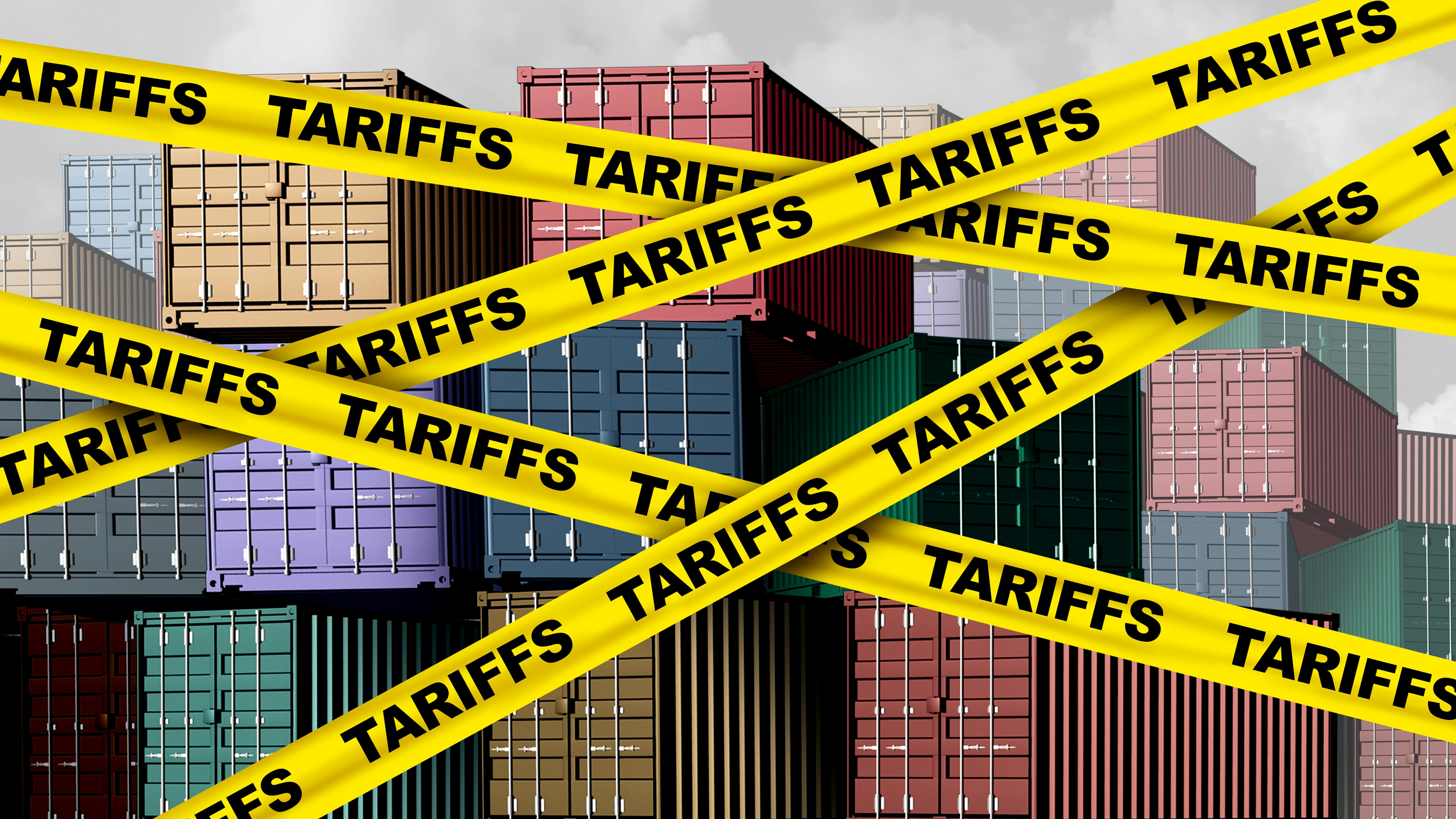 Economic tariffs and government taxation or punative tariff trade policy or duties imposed on imports and exports by a government on imported or exported goods as Protectionism as a 3D illustration.