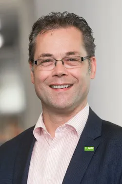 Peter Saling, director of sustainability methods at BASF, smiles while wearing pink pinstripe shirt and black suit jacket Peter Saling, director of sustainability methods at BASF, smiles while wearing pink pinstripe shirt and black suit jacket