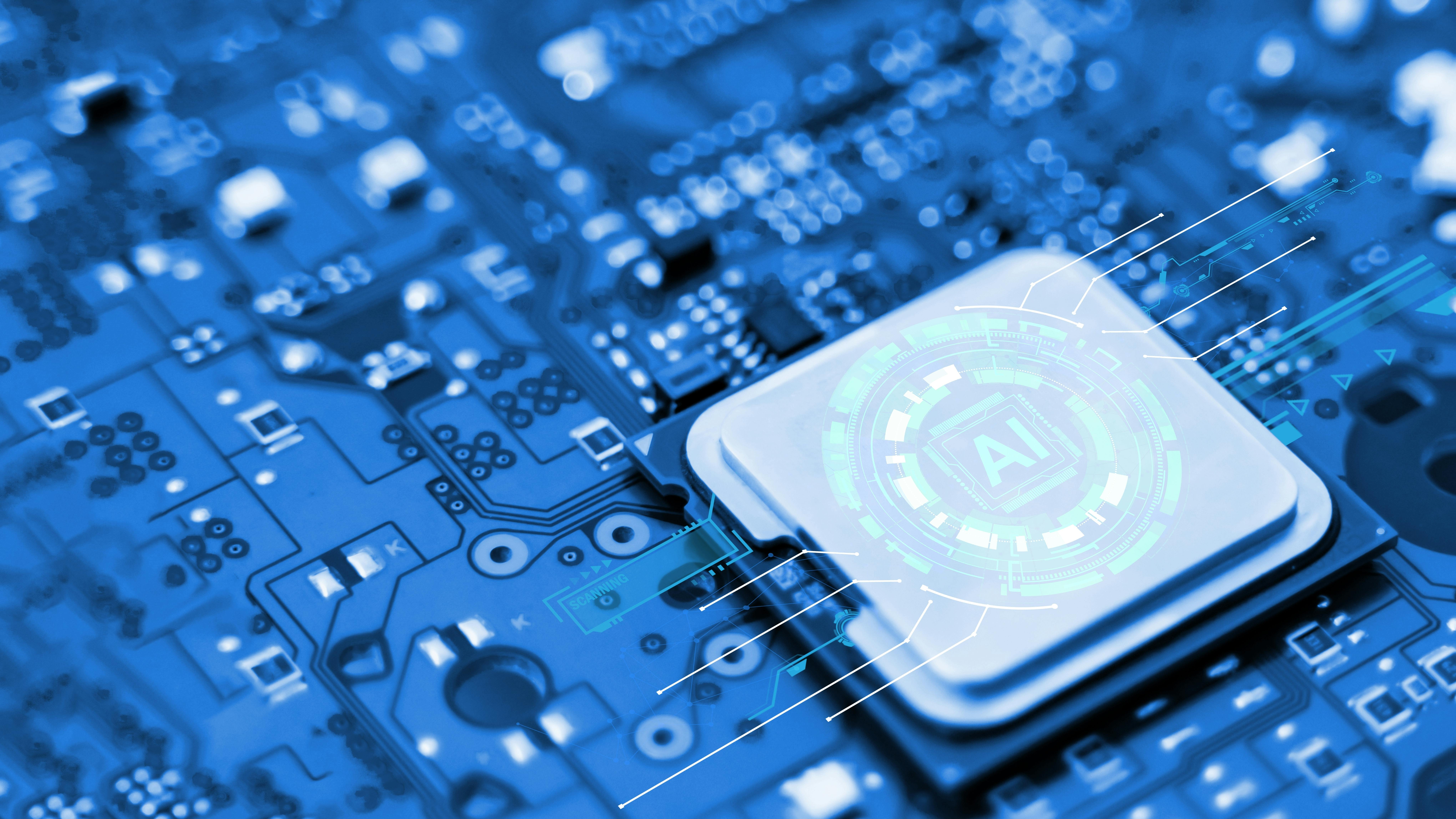 Concept of Technology AI (Artificial intelligence), AI chip IC on board, PCB board, CPU