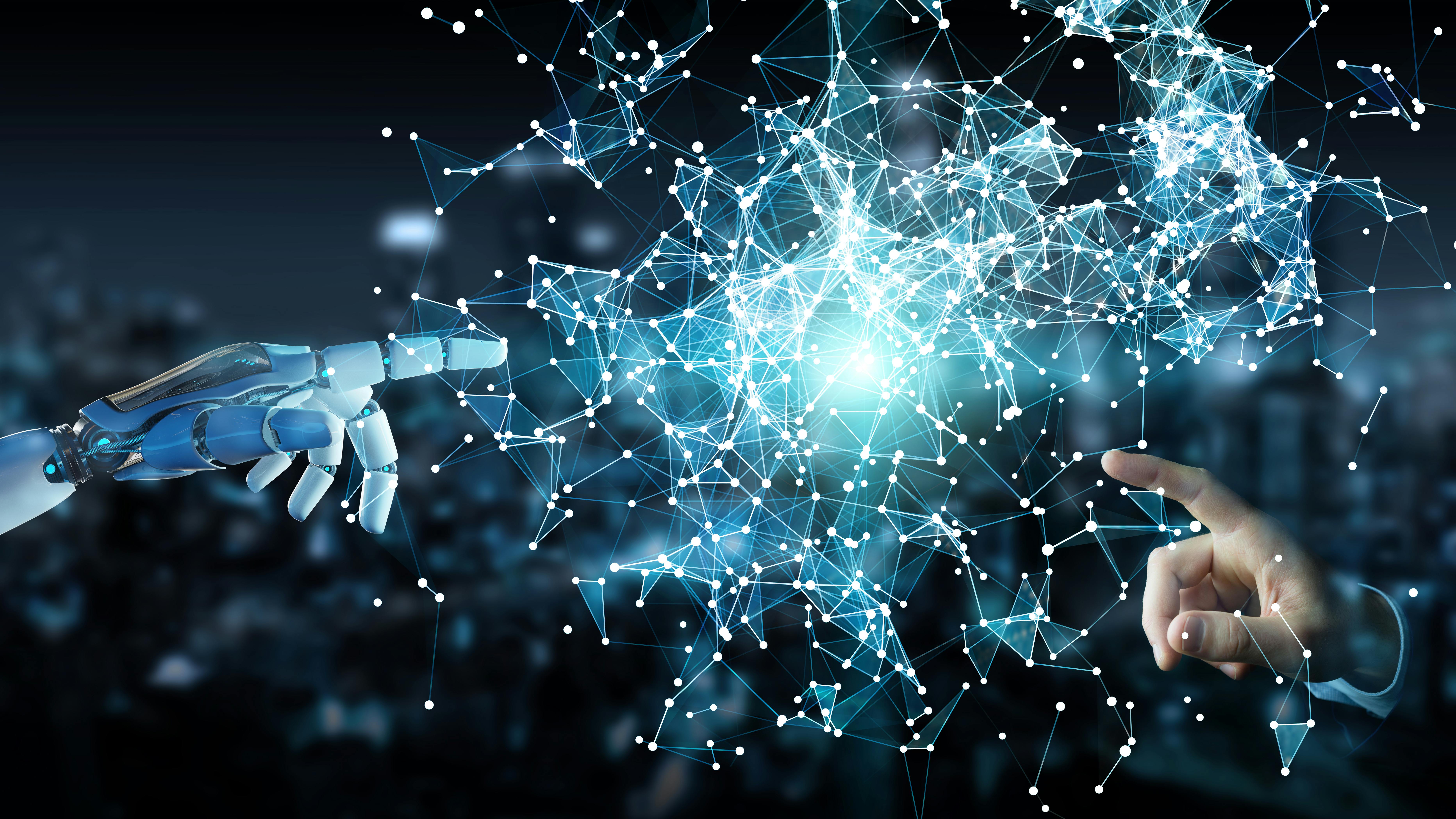 White humanoid hand on blurred background