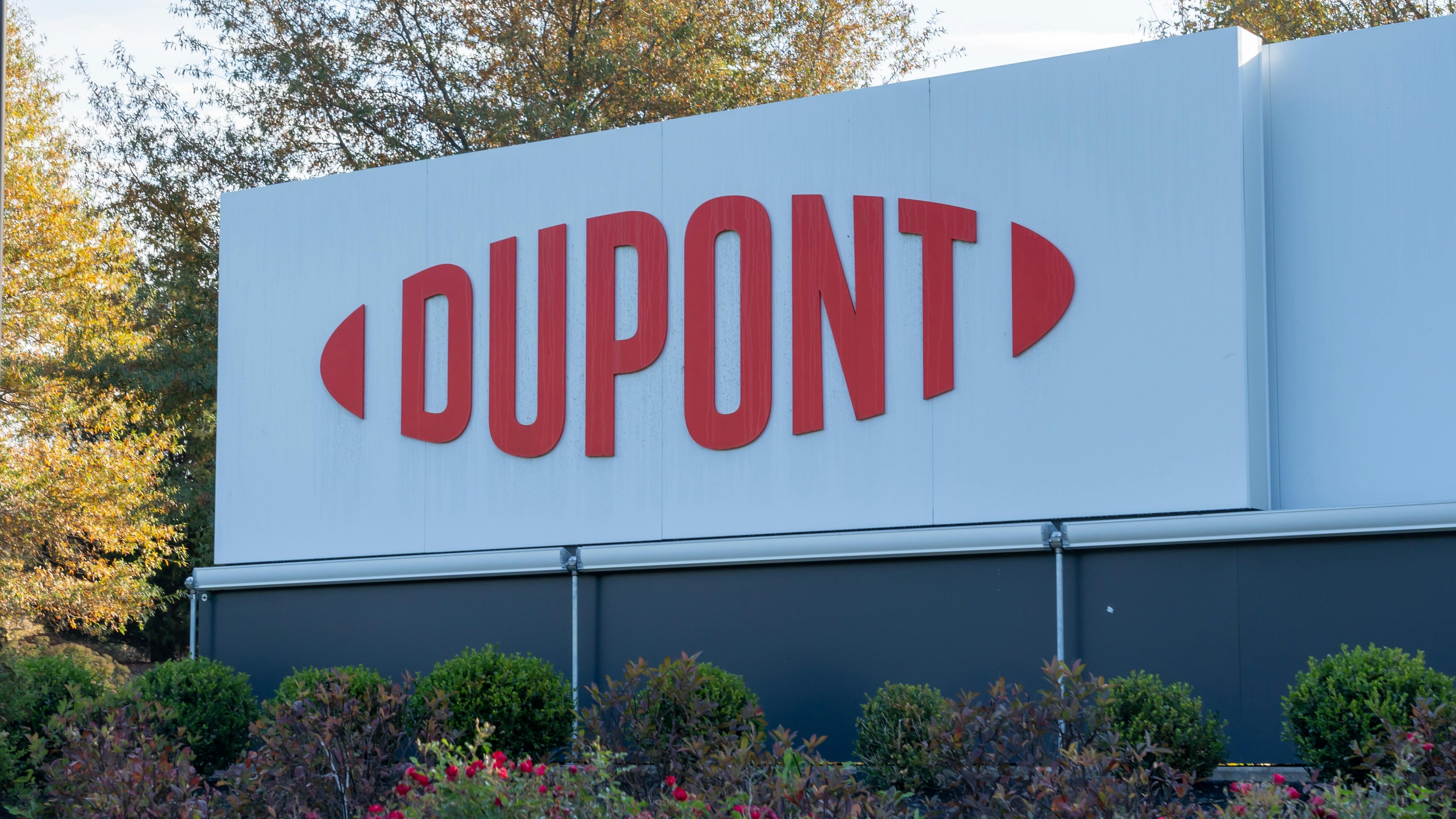 Sign with DuPont logo at DuPont headquarters