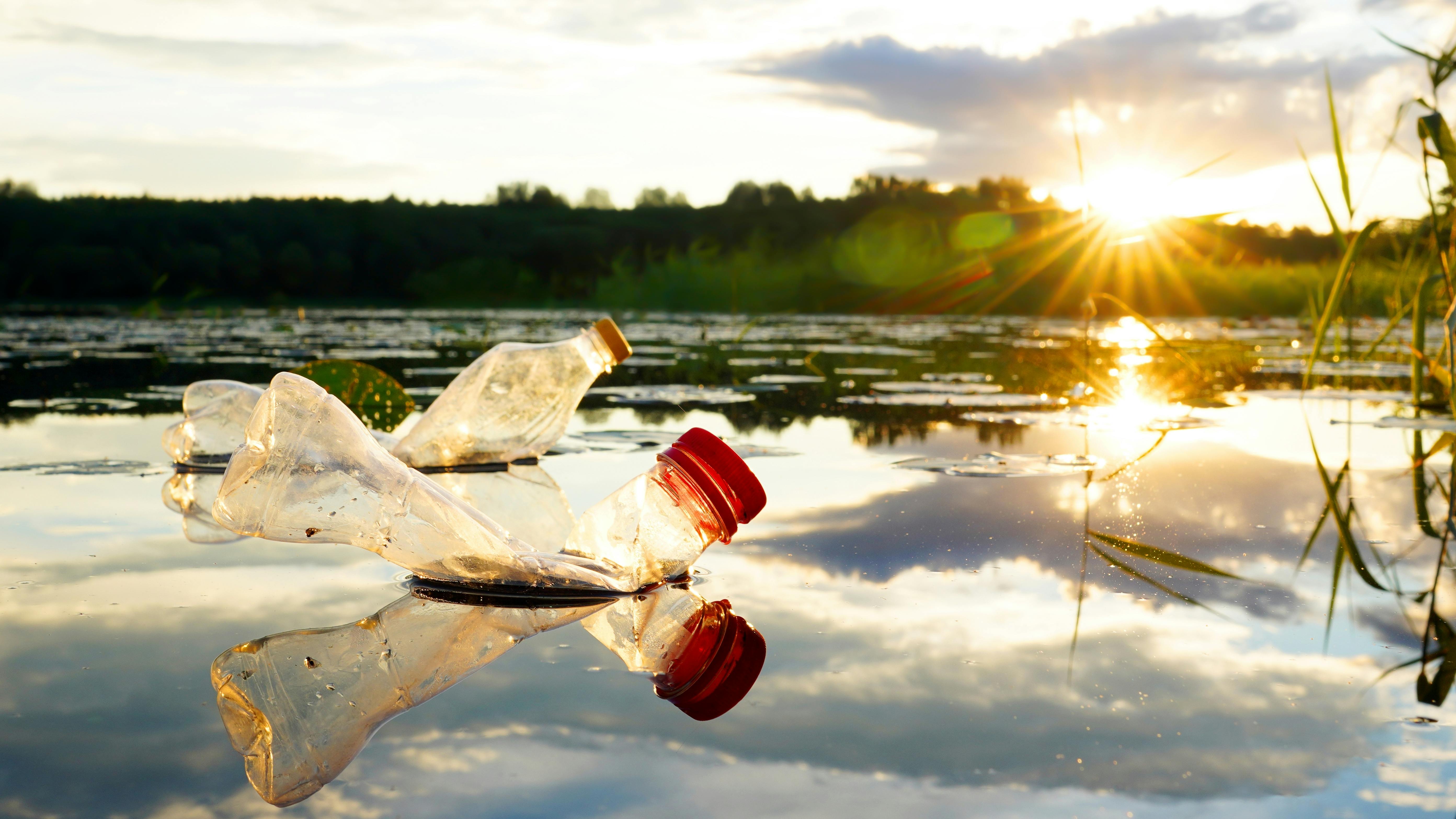plastic waste floats in water
