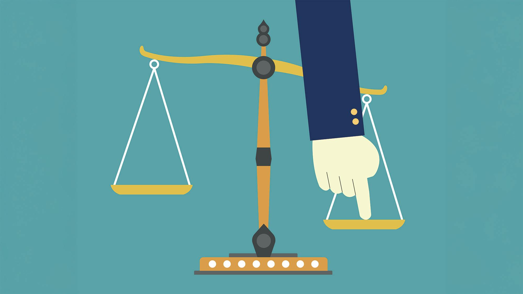 Hand pushing scale out of balance