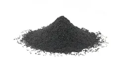 Handful of granular carbon powder on white background Handful of granular carbon powder on white background