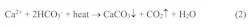 Ca2+ + 2HCO3- + heat CaCO3 + CO2 + H2O (2) Ca2+ + 2HCO3- + heat CaCO3 + CO2 + H2O (2)