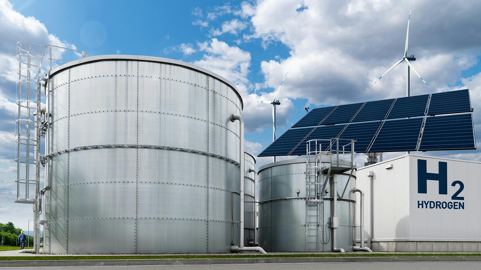 Hydrogen factory concept. Hydrogen production from renewable energy sources