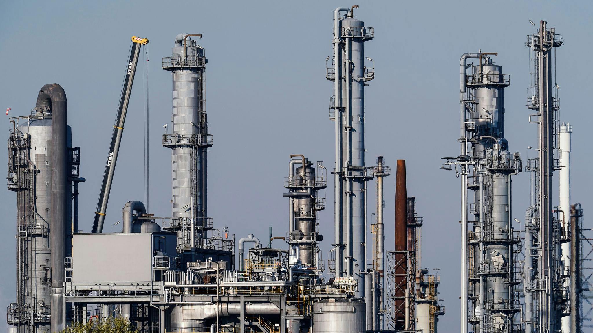 Industrial plants stand on the factory premises of a chemical company.