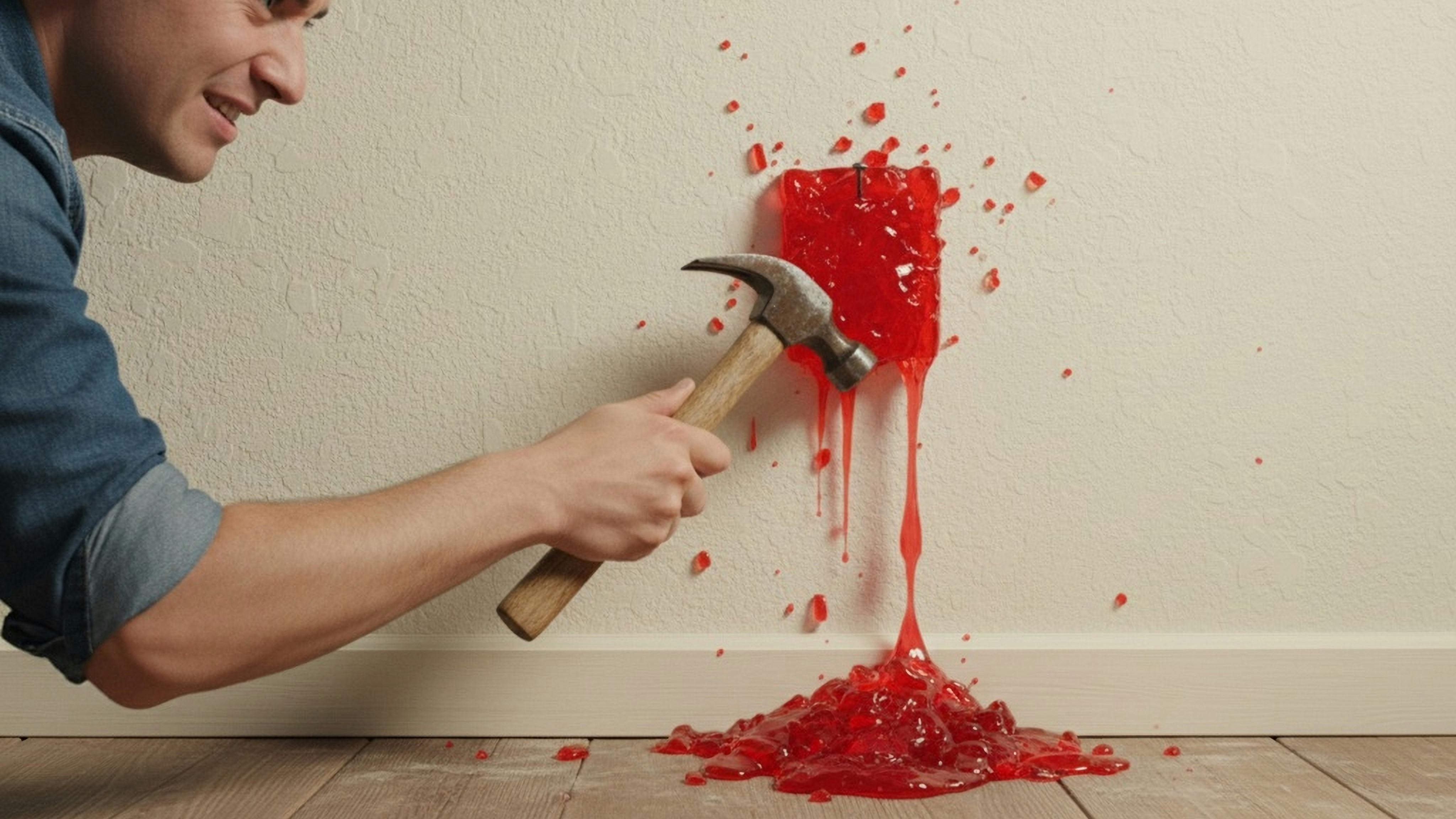 Person nailing jello to a wall