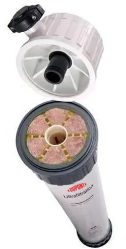 Top view of a UF pressure vessel with hollow fiber membranes Top view of a UF pressure vessel with hollow fiber membranes