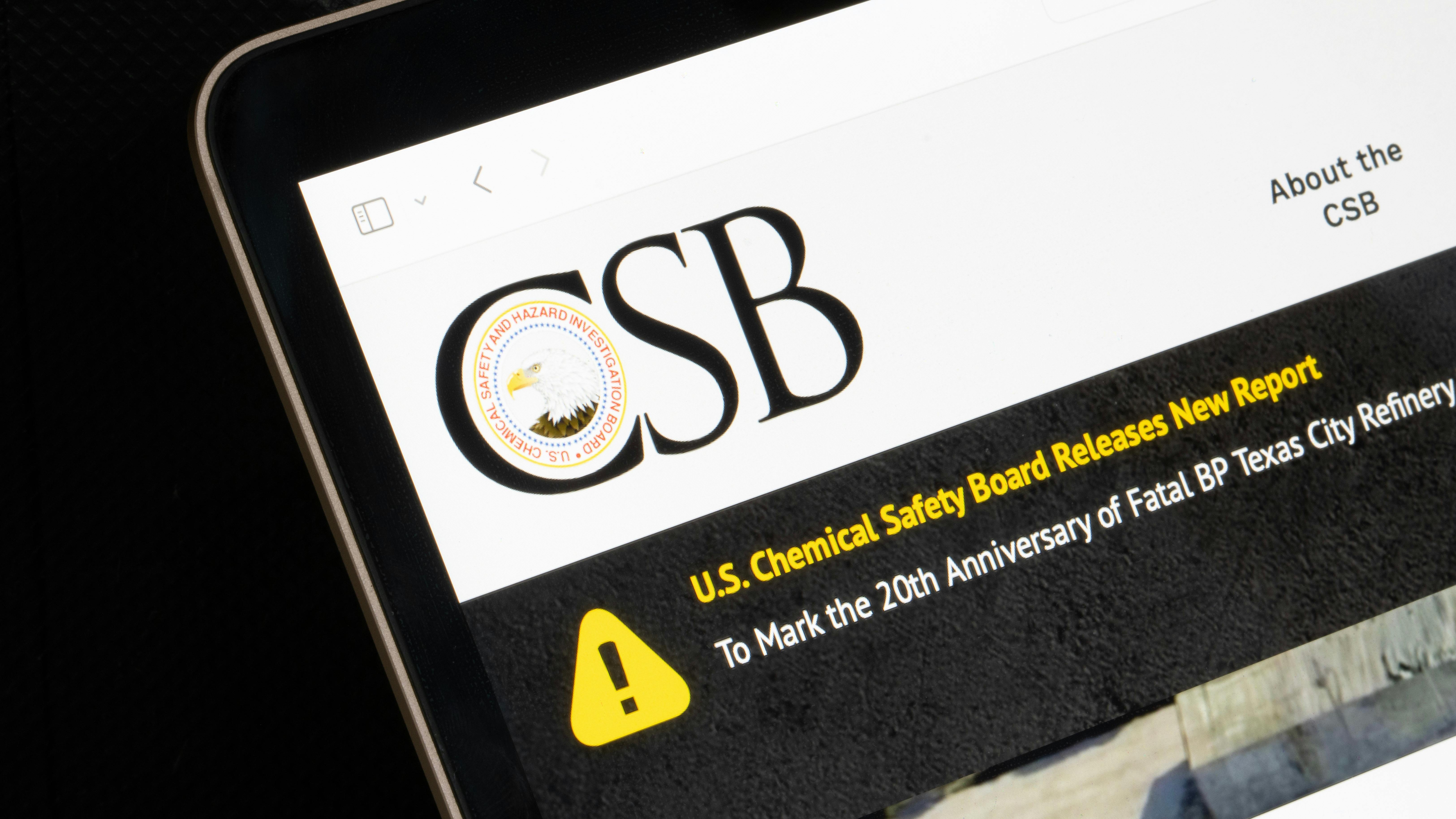 CSB logo and website on computer screen