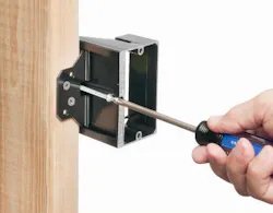 The nonmetallic adjustable mounting bracket from Arlington Industries is available in single- and double-gang versions. The nonmetallic adjustable mounting bracket from Arlington Industries is available in single- and double-gang versions.