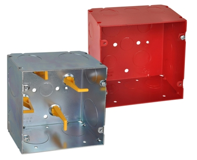 The Steel City Square 5 Telecom Box (left) includes cable-management posts to guide cable around the box's outer perimeter.