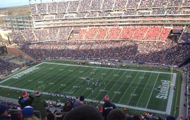 The eventual Super Bowl champion New England Patriots play against the Buffalo Bills during their final regular season game at Gillette Stadium on December 27, 2014. AT&T said that on Super Bowl Sunday, February 1, their DAS networks in and immediately surrounding University of Phoenix Stadium carried 1.7 Terabytes of data.