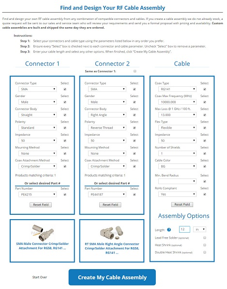 New RF cable assembly configurator from Pasternack