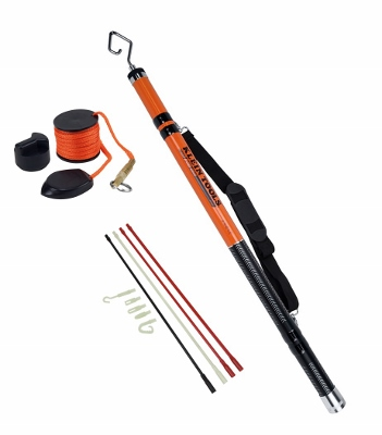 Clockwise from top left, the Magnetic Wire Pulling System, the WireSpanner Telescopic 18-foot Pole, and the Polymer Fish Rod Set are all cable installation tools produced by Super Rod, now available in North America through Klein Tools.