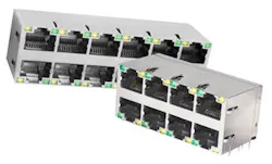 Stewart Connector's double row StackJack connectors with LEDs are available in configurations with 2, 4, 8, 12 and 16 ports. Stewart Connector's double row StackJack connectors with LEDs are available in configurations with 2, 4, 8, 12 and 16 ports.