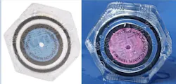 This IP68-rated connector cap from Hughes Electronics changes color to indicate the presence of humidity. The blue indicator (left) in the top of the cap visibly turns pink (right) when it detects the presence of humidity. Research conducted by Hughes Electronics and London South Bank University indicate humidity is a hidden and often vexing source of passive intermodulation (PIM). This IP68-rated connector cap from Hughes Electronics changes color to indicate the presence of humidity. The blue indicator (left) in the top of the cap visibly turns pink (right) when it detects the presence of humidity. Research conducted by Hughes Electronics and London South Bank University indicate humidity is a hidden and often vexing source of passive intermodulation (PIM).